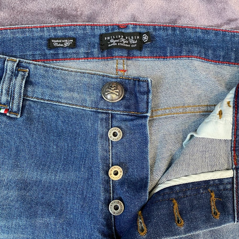 Philipp Plein Men's Blue Straight Leg Tiger Jeans - Picture 5 of 8